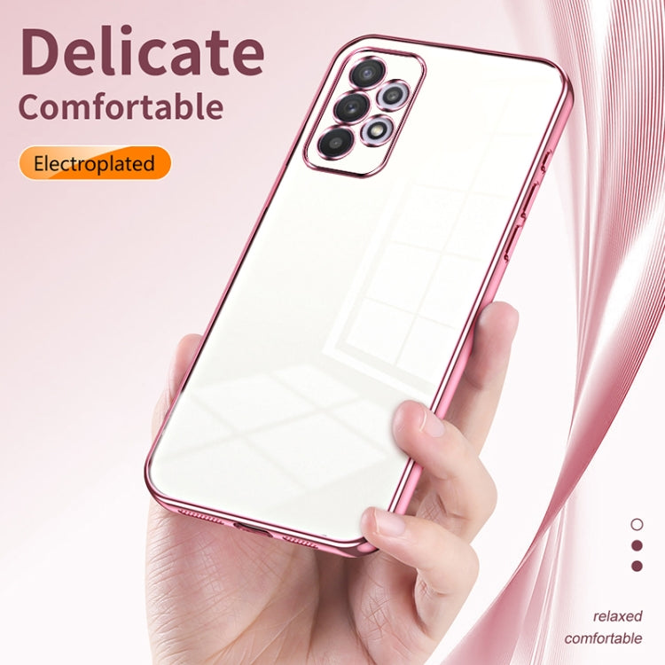 For Samsung Galaxy A32 4G Transparent Plating Fine Hole Phone Case(Blue)