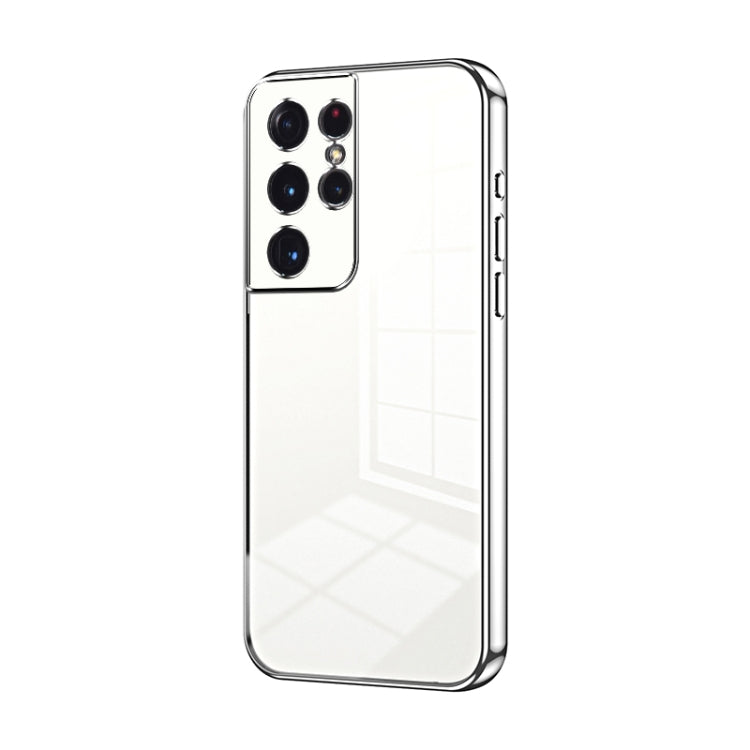 For Samsung Galaxy S21 Ultra 5G Transparent Plating Fine Hole Phone Case(Silver)