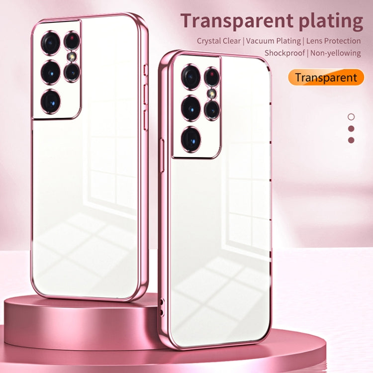 For Samsung Galaxy S21 Ultra 5G Transparent Plating Fine Hole Phone Case(Silver)