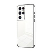 For Samsung Galaxy S21 Ultra 5G Transparent Plating Fine Hole Phone Case(Silver)