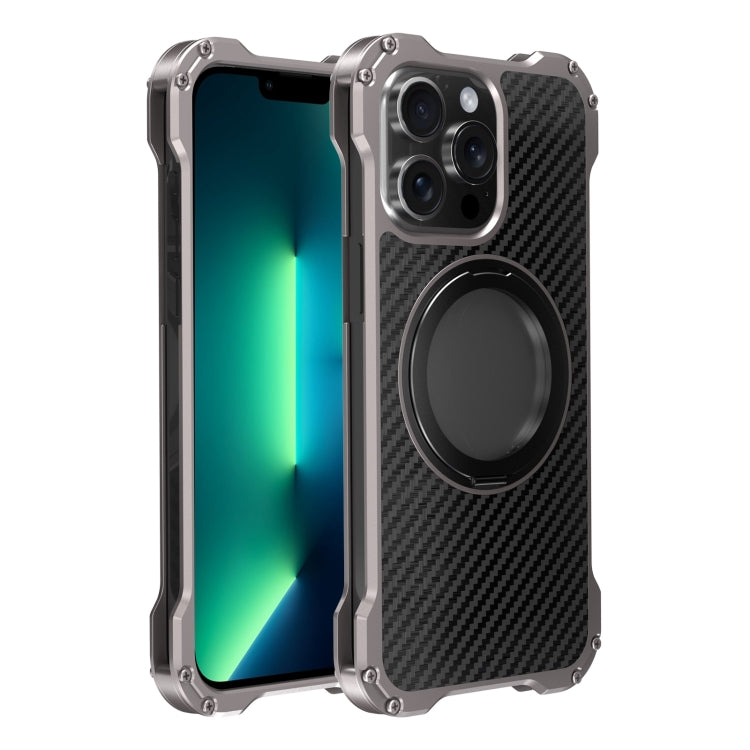 For iPhone 13 Pro Max R-JUST RJ51-1 Hollow Rotating Holder MagSafe Magnetic Metal Phone Case(Silver Grey)