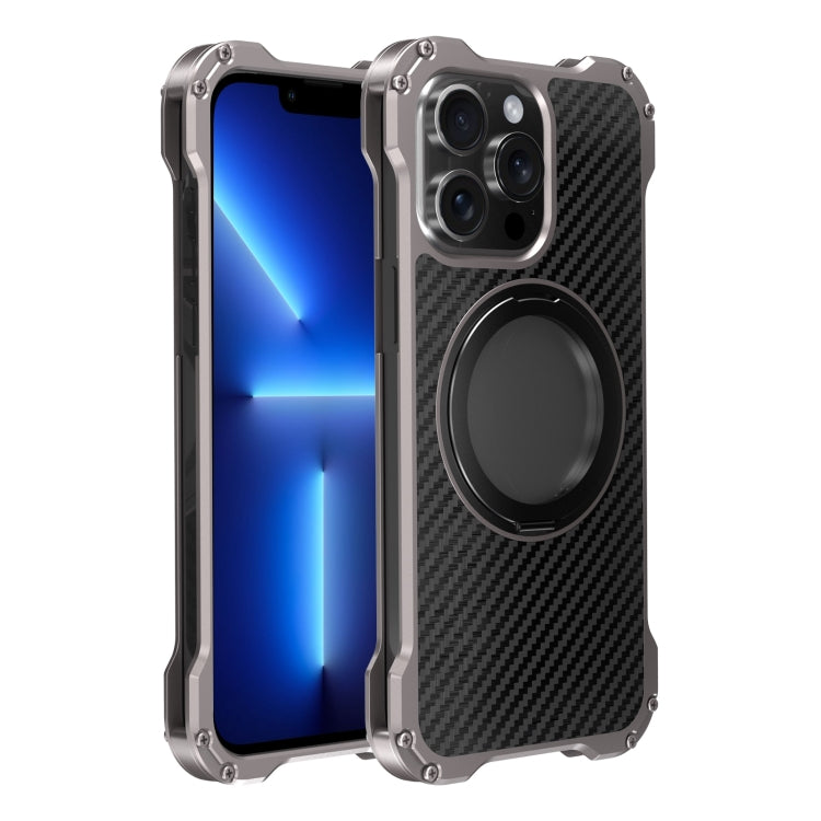 For iPhone 13 Pro R-JUST RJ51-1 Hollow Rotating Holder MagSafe Magnetic Metal Phone Case(Silver Grey)