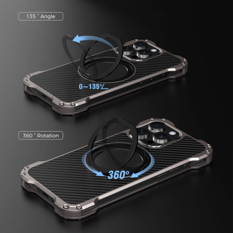 For iPhone 15 R-JUST RJ51-1 Hollow Rotating Holder MagSafe Magnetic Metal Phone Case(Silver Grey)
