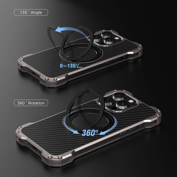 For iPhone 15 R-JUST RJ51-1 Hollow Rotating Holder MagSafe Magnetic Metal Phone Case(Silver Grey)