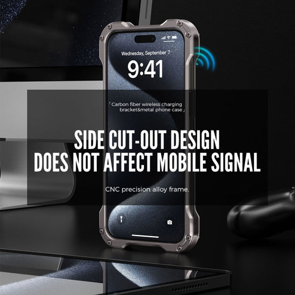 For iPhone 13 Pro Max R-JUST RJ51-1 Hollow Rotating Holder MagSafe Magnetic Metal Phone Case(Silver Grey)