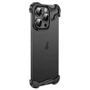 For iPhone 15 Pro Frameless Metal Corner Pad Phone Case with Lens Film(Black)