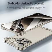 For iPhone 15 Plus Frameless Metal Corner Pad Phone Case with Lens Film(Grey)