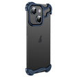 For iPhone 14 Plus Frameless Metal Corner Pad Phone Case with Lens Film(Blue) - iPhone 14 Plus Cases by PMC TechLife | Online Shopping South Africa | PMC TechLife | Buy Now Pay Later Mobicred