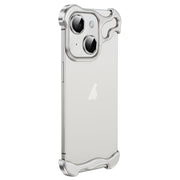 For iPhone 14 Plus Frameless Metal Corner Pad Phone Case with Lens Film(White)