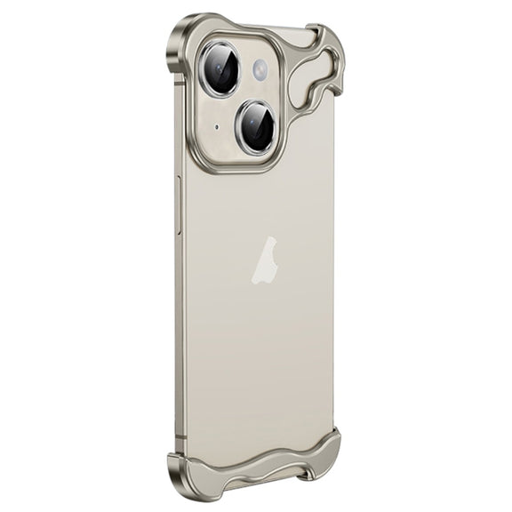 For iPhone 14 Plus Frameless Metal Corner Pad Phone Case with Lens Film(Grey)
