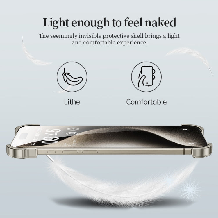 For iPhone 14 Plus Frameless Metal Corner Pad Phone Case with Lens Film(Black)
