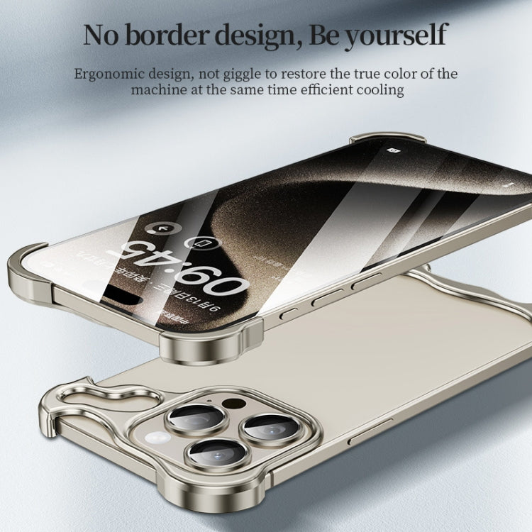 For iPhone 14 Frameless Metal Corner Pad Phone Case with Lens Film(Purple)