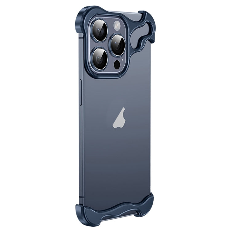 For iPhone 13 Pro Max Frameless Metal Corner Pad Phone Case with Lens Film(Blue)