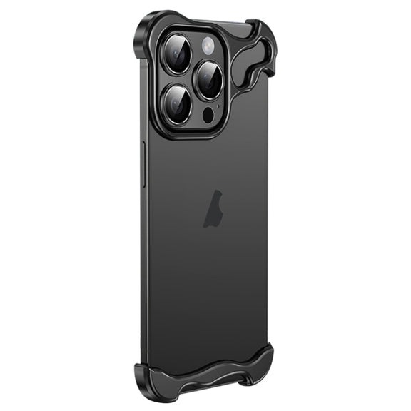 For iPhone 13 Pro Max Frameless Metal Corner Pad Phone Case with Lens Film(Black)
