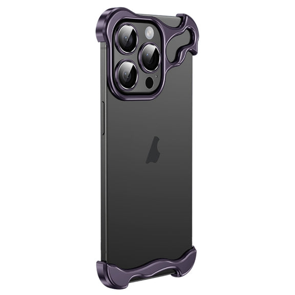 For iPhone 13 Pro Frameless Metal Corner Pad Phone Case with Lens Film(Purple)