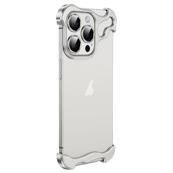 For iPhone 13 Pro Frameless Metal Corner Pad Phone Case with Lens Film(White)