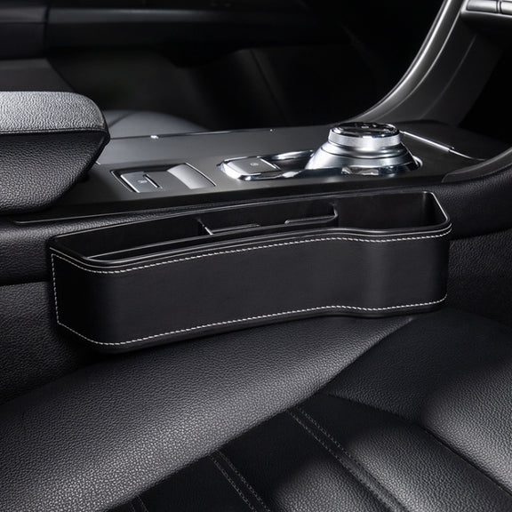 Car Multi-functional Console Box Cup Holder Seat Gap Side Storage Box, Leather Style, Color:Black(Front Passenger Seat)