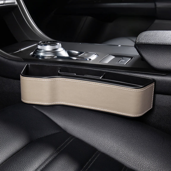 Car Multi-functional Console Box Cup Holder Seat Gap Side Storage Box, Leather Style, Color:Beige(Main Driver Seat)