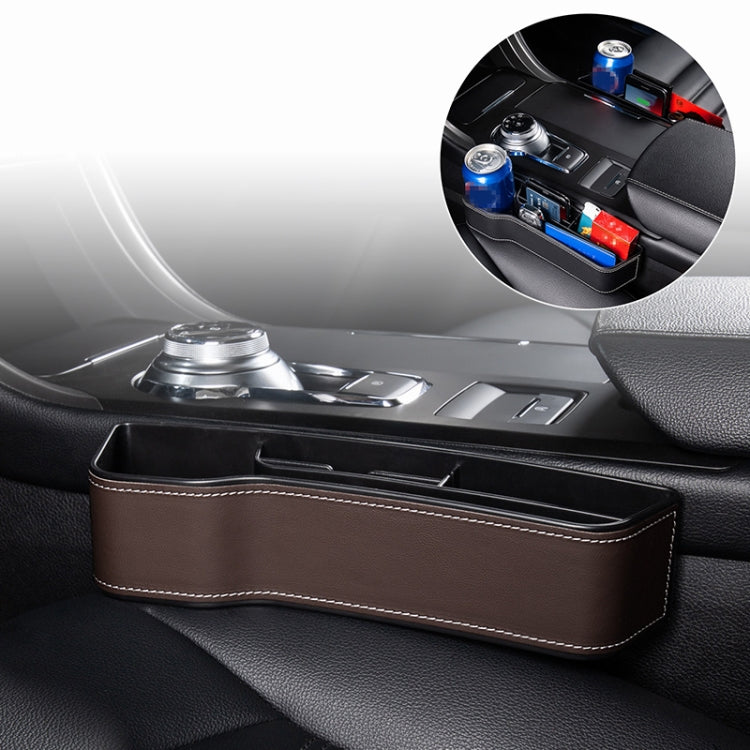 Car Multi-functional Console Box Cup Holder Seat Gap Side Storage Box, Leather Style, Color:Brown(Main Driver Seat)