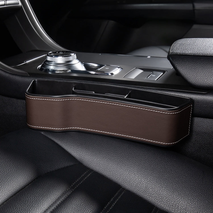 Car Multi-functional Console Box Cup Holder Seat Gap Side Storage Box, Leather Style, Color:Brown(Main Driver Seat)