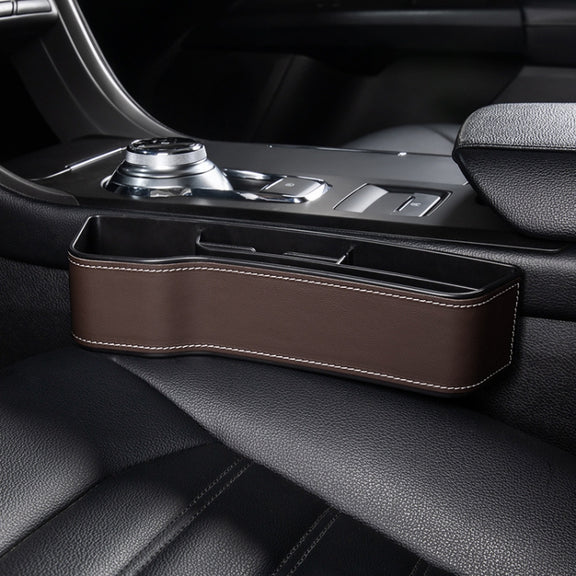 Car Multi-functional Console Box Cup Holder Seat Gap Side Storage Box, Leather Style, Color:Brown(Main Driver Seat)