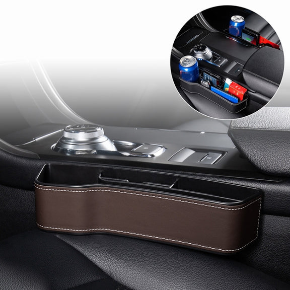 Car Multi-functional Console Box Cup Holder Seat Gap Side Storage Box, Leather Style, Color:Brown(Main Driver Seat)