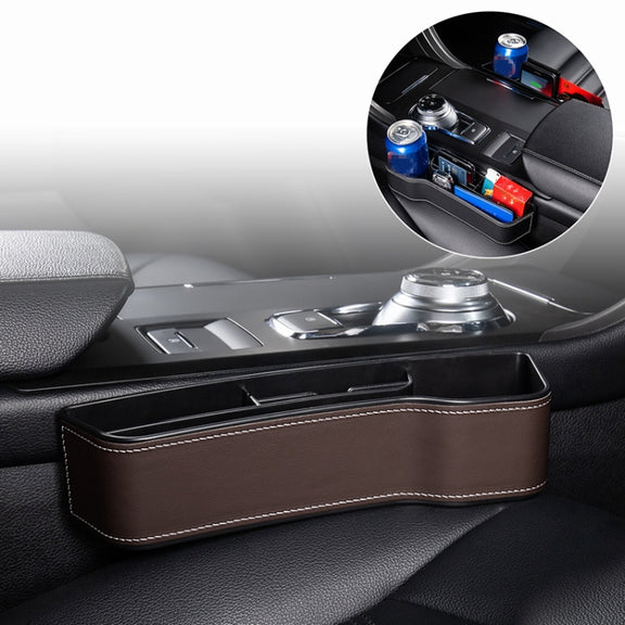 Car Multi-functional Console Box Cup Holder Seat Gap Side Storage Box, Leather Style, Color:Brown(Front Passenger Seat)