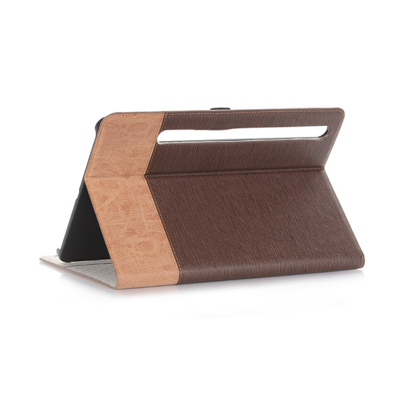 For Samsung Galaxy Tab S9 Cross Texture Stitching Leather Tablet Case(Dark Brown)