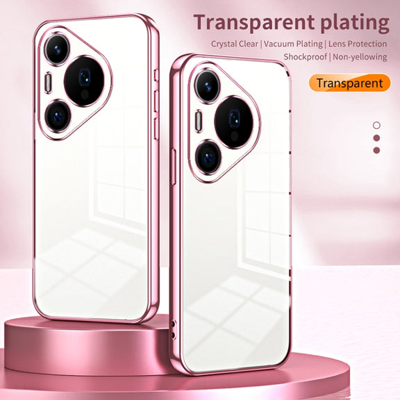 For Huawei Pura 70 Pro Transparent Plating Fine Hole Phone Case(Pink)