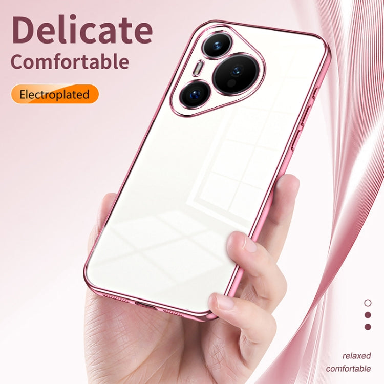 For Huawei Pura 70 Transparent Plating Fine Hole Phone Case(Blue)