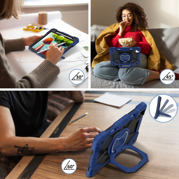 For iPad Air 11 2024 Contrast Color Robot Silicone Hybrid PC Tablet Case(Navy Black)