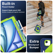 For iPad Air 11 2024 Contrast Color Robot Silicone Hybrid PC Tablet Case(Navy Yellow Green)