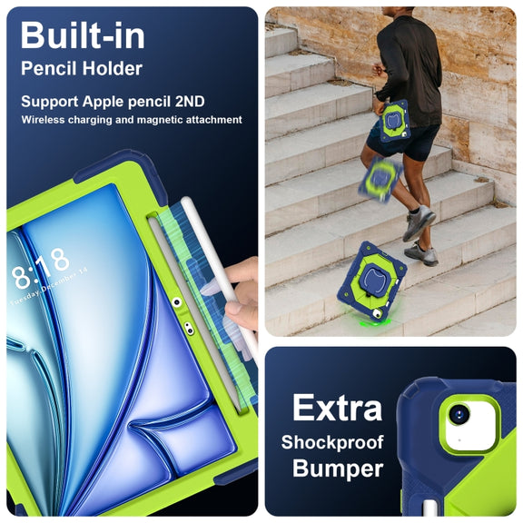 For iPad Air 11 2024 Contrast Color Robot Silicone Hybrid PC Tablet Case(Navy Yellow Green)