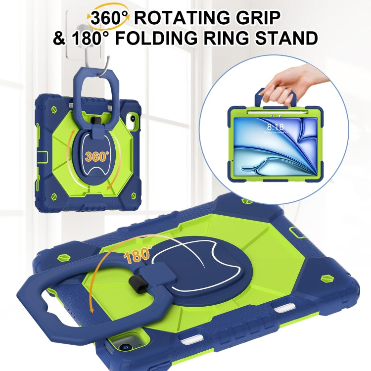 For iPad Air 11 2024 Contrast Color Robot Silicone Hybrid PC Tablet Case(Navy Yellow Green)