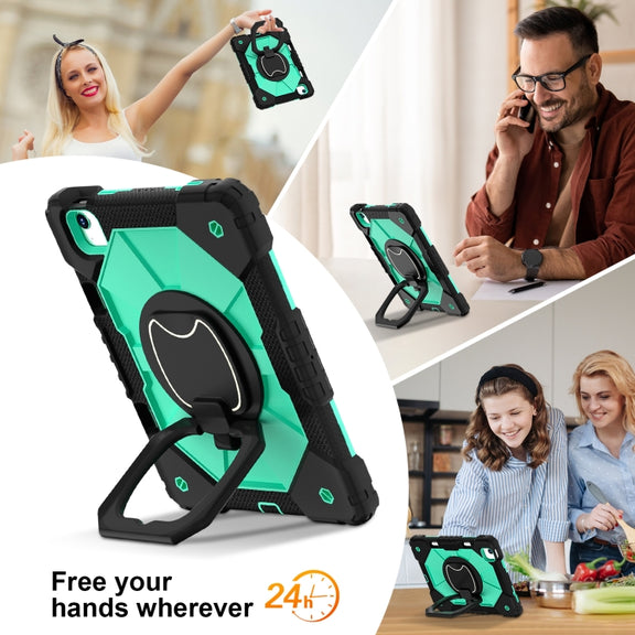 For iPad Air 11 2024 Contrast Color Robot Silicone Hybrid PC Tablet Case(Black Mint Green)