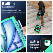 For iPad Air 11 2024 Contrast Color Robot Silicone Hybrid PC Tablet Case(Black Mint Green)
