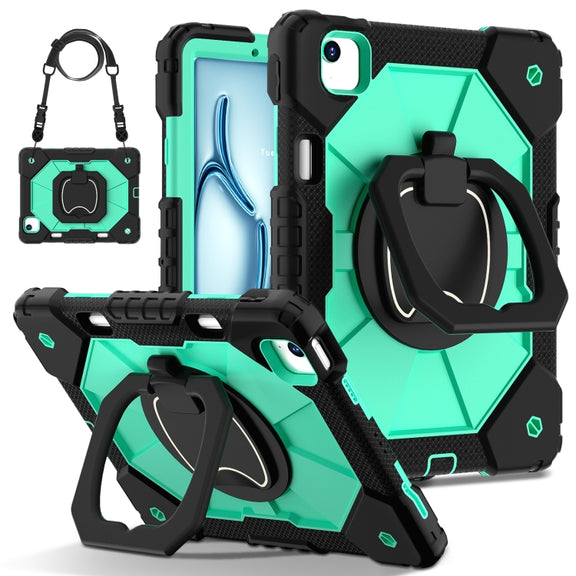 For iPad Air 11 2024 Contrast Color Robot Silicone Hybrid PC Tablet Case(Black Mint Green)