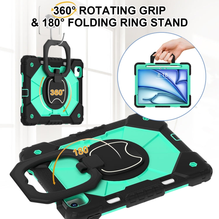 For iPad Air 11 2024 Contrast Color Robot Silicone Hybrid PC Tablet Case(Black Mint Green)