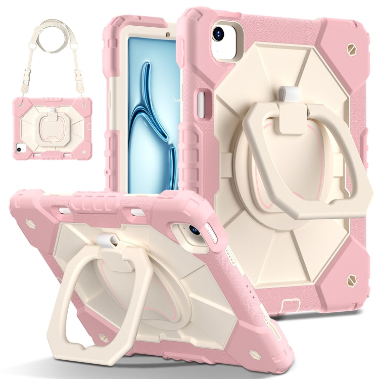For iPad Air 11 2024 Contrast Color Robot Silicone Hybrid PC Tablet Case(Rose Gold Beige)