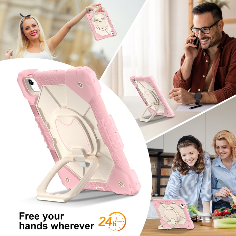 For iPad Air 11 2024 Contrast Color Robot Silicone Hybrid PC Tablet Case(Rose Gold Beige)