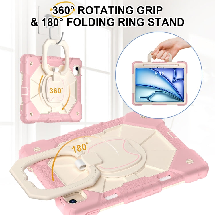 For iPad Air 11 2024 Contrast Color Robot Silicone Hybrid PC Tablet Case(Rose Gold Beige)
