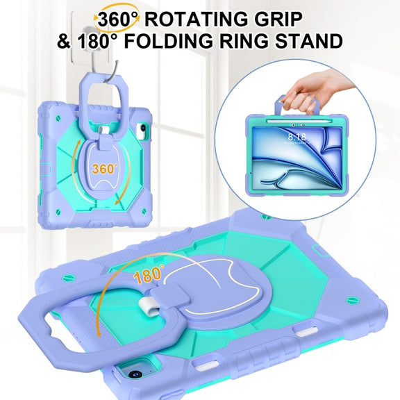 For iPad Air 11 2024 Contrast Color Robot Silicone Hybrid PC Tablet Case(Purple Mint Green)