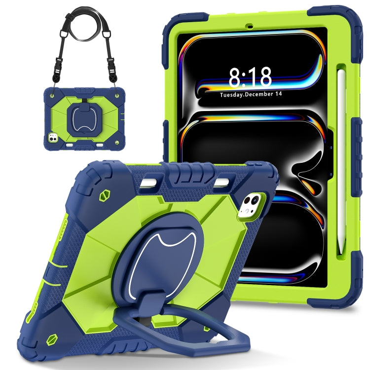 For iPad Pro 11 2024 Contrast Color Robot Silicone Hybrid PC Tablet Case(Navy Yellow Green)
