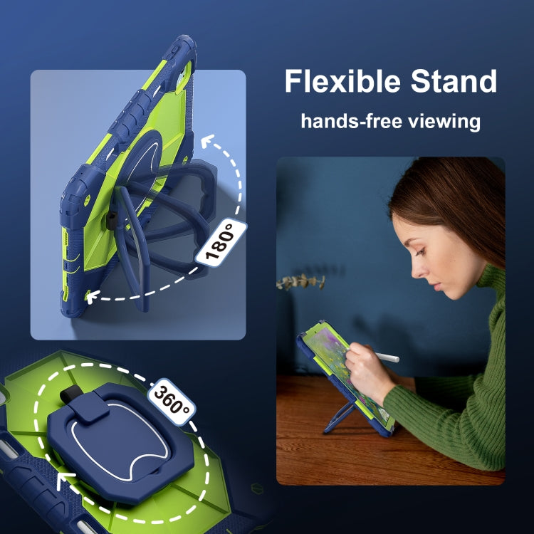 For iPad Pro 11 2024 Contrast Color Robot Silicone Hybrid PC Tablet Case(Navy Yellow Green)