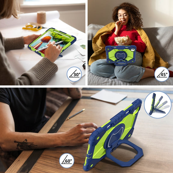 For iPad Pro 11 2024 Contrast Color Robot Silicone Hybrid PC Tablet Case(Navy Yellow Green)