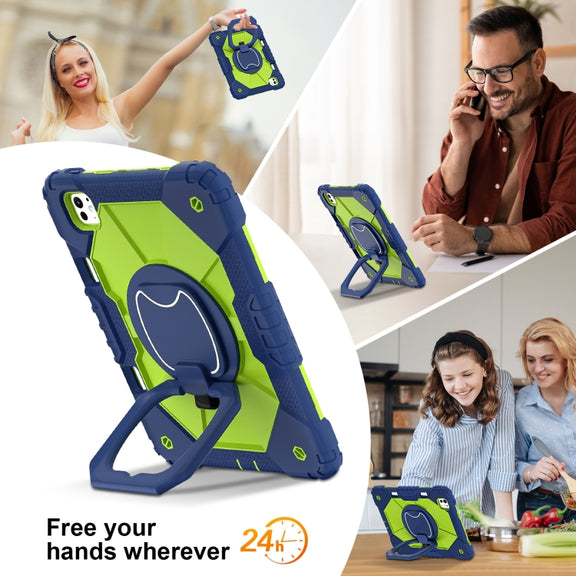 For iPad Pro 11 2024 Contrast Color Robot Silicone Hybrid PC Tablet Case(Navy Yellow Green)