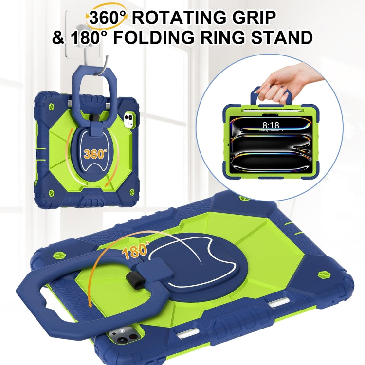 For iPad Pro 11 2024 Contrast Color Robot Silicone Hybrid PC Tablet Case(Navy Yellow Green)