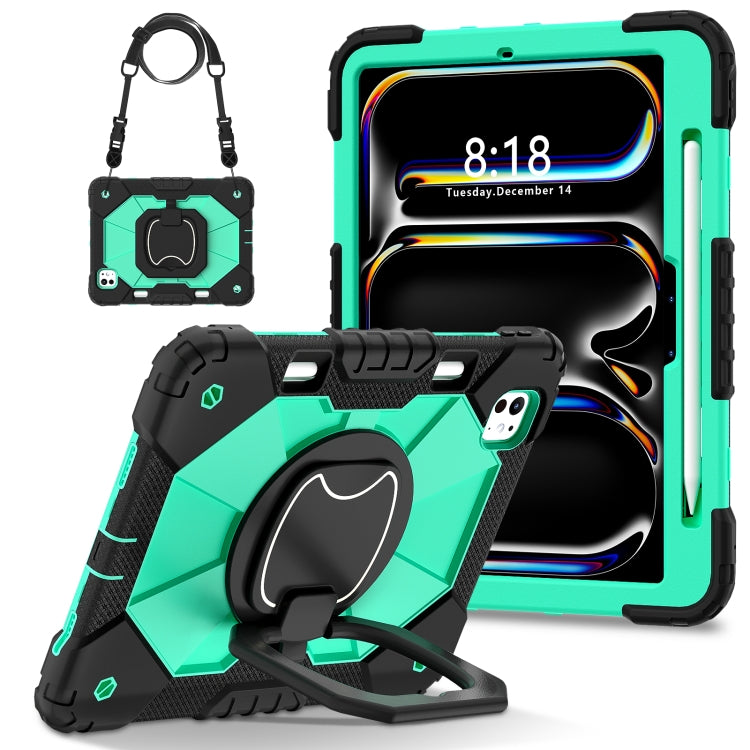 For iPad Pro 11 2024 Contrast Color Robot Silicone Hybrid PC Tablet Case(Black Mint Green)