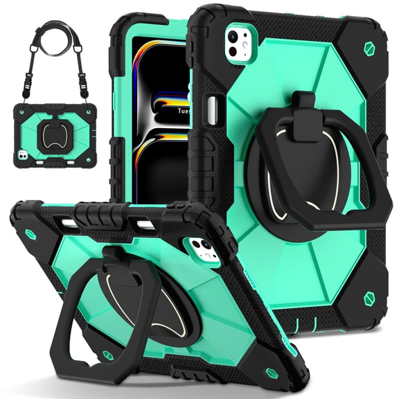 For iPad Pro 11 2024 Contrast Color Robot Silicone Hybrid PC Tablet Case(Black Mint Green)