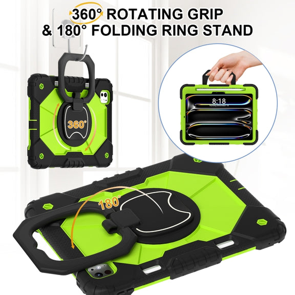 For iPad Pro 11 2024 Contrast Color Robot Silicone Hybrid PC Tablet Case(Black Yellow Green)
